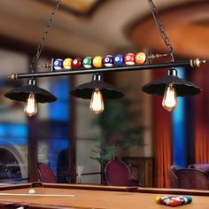 Vintage Black Pool Table Light With Scalloped Design 2/3-Light & Billiard Ball Decoration 3 / Black Pool Table, Metal Island, Billiard Ball, Island Light Fixtures, Sala Grande, Industrial Ceiling Lights, Modern And Traditional Decor, Pool Table Lighting, Island Pendant Lights