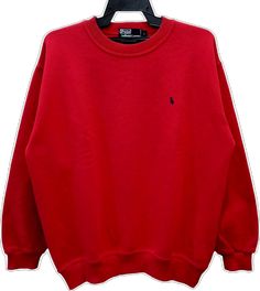 90s Crew Neck Winter Tops, 90s Crew Neck Top For Winter, Classic Red Crew Neck Sweatshirt, Red 90s Style Winter Tops, Red Crew Neck Tops For Winter, 90s Style Red Tops For Winter, 90s Red Long Sleeve Tops, Red 90s Style Tops For Fall, Red Tops With Ribbed Collar For Streetwear