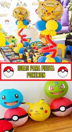 pokemon themed birthday party with balloons and decorations