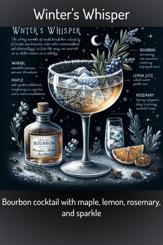 an advertisement for winter's whisper, with a glass and bottle next to it