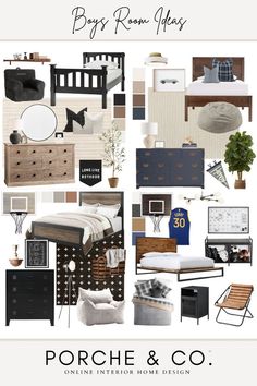 a collage of furniture and decor with the words porche & co on it