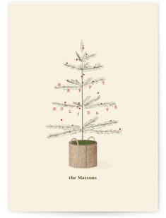 a christmas card with a small tree in a pot on the bottom and words that read,