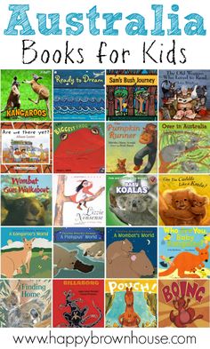 australia books for kids with pictures of animals, kangaroos and other things in them