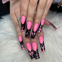 24pcs Extra Long Ballet Fake Nails, Black French Tip Press On Nails With Pink Heart Flame Design, Y2k False Nails For Women Girls Halloween Nail Decor Color Tone: Mixed Color System Nail Shape: Ballet Nail Length: Long Nail Pattern: Heart,Flame Nail Finishes: Glossy Sports Nails, Black Stiletto Nails, French Tip Press On Nails, Ballet Nails, Black French Tips, Drip Nails, Nail Patterns, Nail Length, For Lash