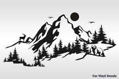 the car vinyl decals are designed to look like mountains with trees and animals on them