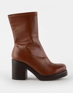 Cute Boots for Women | Tillys Chuncky Brown Boots, Fall Short Boots, Cute Boots For Fall, Short Heel Boots Outfit, 70s Brown Boots, 60s Gogo Boots, Xmas Fits, 60s Boots, Cute Boots For Women