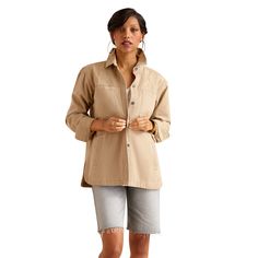 The ideal spring-to-summer jacket, crafted in a midweight cotton twill. Tonal embroidery and flattering side slits lend a feminine feel to the workwear-inspired silhouette. Ranchester Jacket | Women's Ranchester Jacket in Savannah Tan Cotton Twill, Size: Large by Ariat Tonal Embroidery, Summer Jacket, All Colors, Savannah, Women's Style, Savannah Chat, Cotton Twill, Vest Jacket, Work Wear