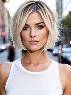 #hair #hairstyle #haircut #hairstylist #haircolor #hairfashion #haircare #hairideas #hairinspo #hairporn Stacked Blonde Bob Haircut, Grey Bobs, Ash Blonde Balayage Short Hair, Blonde Hair Styles 2024, White Blonde Shaggy Bob, Short Blonde Hair 2024, Blonde Hair Spring 2024, Modern Bobs 2024, Choppy Bob Hairstyles For Fine Hair