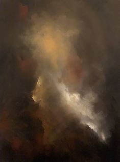 the painting is very dark and cloudy with some light coming from it's clouds