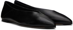 Grained nappa calfskin ballerina flats in black. · Pointed toe · Red stitch at heel tab · Logo-embossed padded goatskin footbed · Nubuck sole with rubber injection Supplier color: Black nappa Formal Closed Toe Ballet Flats With Textured Sole, Low Heel Calf Leather Flats For Business, Formal Textured Sole Closed Toe Ballet Flats, Black Calf Leather Flats With Textured Sole, Formal Ballet Flats With Leather Footbed, Elegant Black Ballet Flats With Textured Sole, Business Closed Toe Ballet Flats With Leather Sole, Sleek Leather Ballet Flats For Evening, Elegant Evening Ballet Flats With Textured Sole