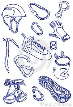 an image of various sports items drawn by hand