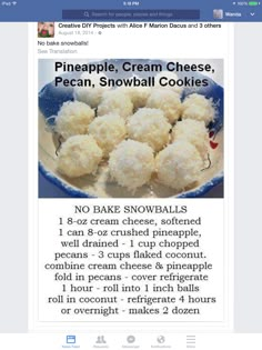 the recipe for pineapple cream cheese, pecan snowball cookies