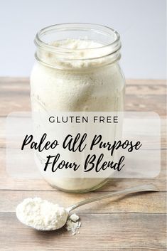 gluten free palen all purpose flour in a glass jar with spoon on the side