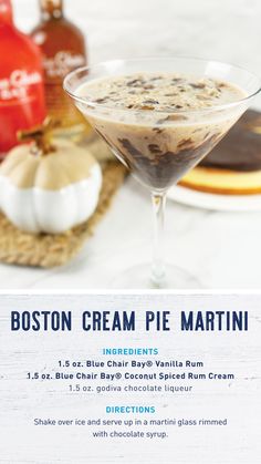 the boston cream pie martini is ready to be served