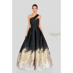 Terani Couture Evening Dress Terani Couture Evening Dress 1912E9180 Black And Gold Dress, Couture Evening Dress, Terani Couture, Ball Gown Skirt, Taffeta Dress, A Line Gown, Moda Vintage, Gold Dress, Mode Style