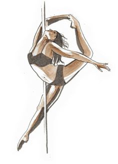 a drawing of a woman pole dancing