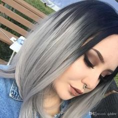 Ombre Bob Hair, Short Straight Hair, Ombre Wigs, Ombre Hair Color, Grey Hair Color, Long Straight Hair, Grey Hair, Lace Front Wig