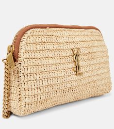 Gaby leather-trimmed raffia shoulder bag in neutrals - Saint Laurent | Mytheresa Luxury Beige Straw Bag For Evening, Luxury Straw Evening Bag, Luxury Straw Bag With Leather Trim, Luxury Straw Clutch Bag For Everyday Use, Luxury Straw Clutch For Everyday Use, Twisted Bangle, Bridal Bag, Designer Suits For Men, Red Accessories