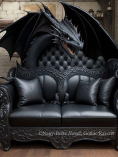 a couch with a dragon head on it