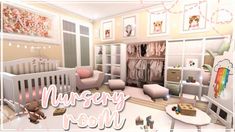 a baby's nursery room is decorated in pink and white