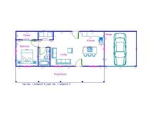 the floor plan for a mobile home with an attached living room and kitchen, as well as