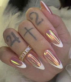 Pink Holographic Nails, Long Almond, Dreamy Aesthetic, Fancy Nails Designs, Stiletto Nails Designs, Super Nails, Metallic Nails, Nail Swag, Oval Nails