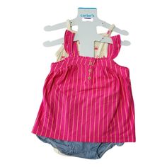 Give Her A Cute And Complete Look With This Girls' Carter's Dress And Romper Set. 2-Piece Set Includes: Dress & Romper. Dress: 3-Button Placket, Short Sleeves. Romper: Sleeveless, Inseam Snaps. Includes Separate Diaper Cover. 2 Piece Dress, Romper Outfit, Diaper Cover, Romper Dress, Outfit Set, Pink Stripes, Dress Romper, Piece Dress, Baby Sets