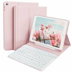 an ipad case with a keyboard on the front, and a tablet in the back