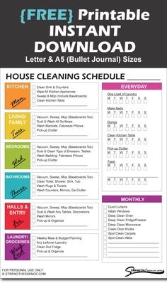 the free printable instant house cleaning schedule is available for all types of homeowners