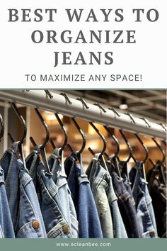 Hangers For Jeans, Ways To Display Jeans In A Boutique, Jeans Hanging Hacks, Hanging Jeans In Closet With Shower Hooks, Hang Jeans With S Hook, How To Organize Your Jeans, How To Display Jeans In A Boutique, Hooks For Jeans In Closet, How To Hang Your Jeans