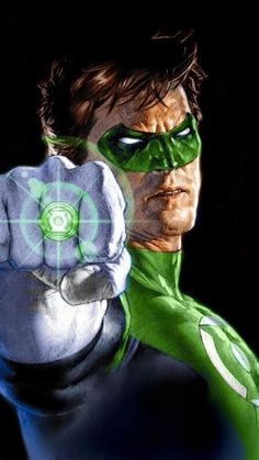 the green lantern is pointing his finger towards the camera