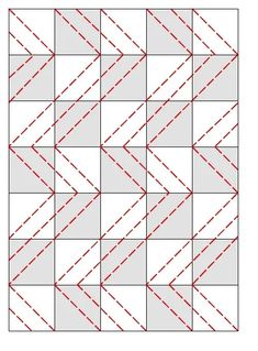 the diagonal quilt pattern is shown in red and white, as well as an arrow