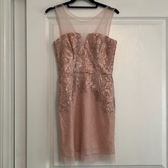 Tag Has Been Removed But Never Worn Out! Great Condition! Pink Sheath Midi Dress, Blush Sleeveless Evening Dress, Blush Sleeveless Party Dress, Blush Sleeveless Midi Party Dress, Sleeveless Blush Midi Dress For Party, Feminine Pink Mini Dress For Evening, Pink Sheath Mini Dress For Cocktail, Glamorous Pink Sheath Dress, Gauzy Dress