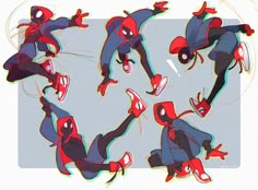 spider - man poses in various positions to perform an acrobatic dance move