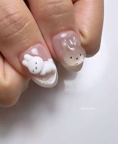 Miffy Nails, Korea Nail Art, Bunny Nails, Asian Nails, Korean Nails, Pink Nail Art, Pretty Gel Nails, Really Cute Nails, Cute Gel Nails