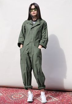 Vintage+Military+Boiler+Suit Single Piece Dress, Vintage Playsuit, Coverall Jumpsuit, Green Jumpsuit, Vintage Military, Military Fashion, Tulum