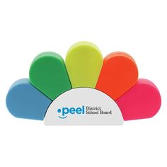 a rainbow colored object with the words peel direct school board on it