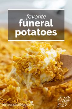 A popular Utah casserole, these Funeral Potatoes are good for more than just funerals! This classic potato casserole is comforting and crowd-pleasing. #recipe #sidedish #holidayrecipe #potatoes #funeralpotatoes #potatocasserole Utah Casserole, Potato Casseroles, Winter Dishes, Potato Recipes Side Dishes, Yummy Meals, Easy Chicken Dinner Recipes, Potato Side Dishes, Christmas Brunch, Cheesy Potatoes