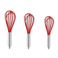 three red whisk attachments on a white background