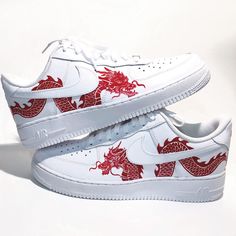 Custom Painted Shoes, Custom Nikes, Red Dragon