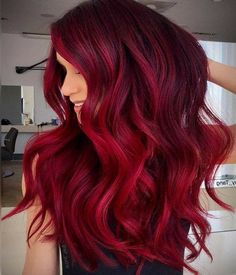 Red Fashion Color Hair, Red Hair Different Shades, Rose Red Hair Color, Red And Burgundy Hair, Red Hair Pink Highlights, Different Shades Of Red Hair, Red Hair With Pink Highlights, Hair Color Ideas Red, Pink And Red Hair