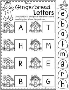 the gingerbread letters worksheet for preschool to practice letter recognition and matching words