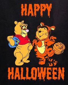 winnie the pooh and tigger halloween t - shirt with happy halloween written on it