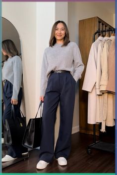 Blue Trouser Outfit Women, Smart Casual Fashion, Smart Casual Work, Smart Casual Work Outfit, Winter Office, Casual Work Outfits Women