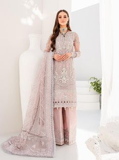 Malangi Fashion Dress try to make sure you have the best experience while selecting and buying your favourite Indian and Pakistani Outfits for any occasion like barat, walima, mehndi, nikkah, dholki, mayu, sangeet, engagement or reception guest in different style dress of salwar kameez, maxi peshwas, gown, saree, lehenga, sharara or ghararara Color : light pink Fabric Details: Embroidered Kameez (Organza) Embroidered Sleeves (Organza) Embroidered Dupatta (Organza)  Trouser (silk) Replicate Desig Pakistani Designer Clothes, Organza Shirt, Organza Sleeves, Indian Bridal Wear, Pakistani Wedding Dresses, Indian Wedding Dress, Online Wedding Dress, Pakistani Outfits, Wedding Collection