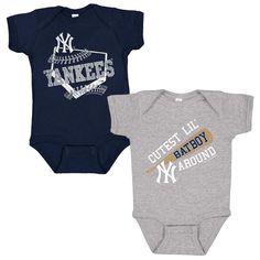 The little fan in your family is ready for baseball season with these New York Yankees bodysuits. This two-pack set from Soft as a Grape features a Cutest Lil' Batboy Around design on one and New York Yankees home plate graphics on the other. The lap shoulder neckline and snaps help make dressing easier. Home Plate, Baseball Season, One Piece Outfit, Sports Gear, New York Yankees, Dress Making, Onesies, Baseball, New York