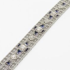 NYJEWEL Antique Art Deco Filigree 14k Gold Platinum Sapphire Diamond Bracelet 7" | eBay Art Deco Filigree, Antique Art Deco, Gold Platinum, Sapphire Diamond, Antique Art, Round Brilliant, Diamond Bracelet, Platinum, Sapphire