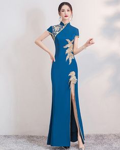 long-high-slit-qipao-dress (9) Qipao Outfit, Chinese Dress Modern, Red Chinese Dress, Performance Clothes, Traditional Asian Dress, Modern Qipao, Dress Modern, Qipao Dress, Cheongsam Dress