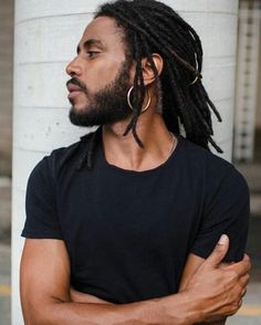 Black Man Dreads Hairstyles, Medium Length Dreadlock Styles Men, Dread Black Man, Character With Dreads, Mens Dreadlocks, Dreads Black Man, Black Man Hair, Man Dreadlocks, Man With Long Dreads