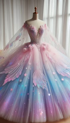 Ethereal Ball Gown, Iridescent Outfit, Eccentric Dress, Pretty Princess Dresses, My Birthday Dress, Butterfly Wedding Dress, Birthday Dress Ideas, Cotton Candy Dress, Dresses For Formal